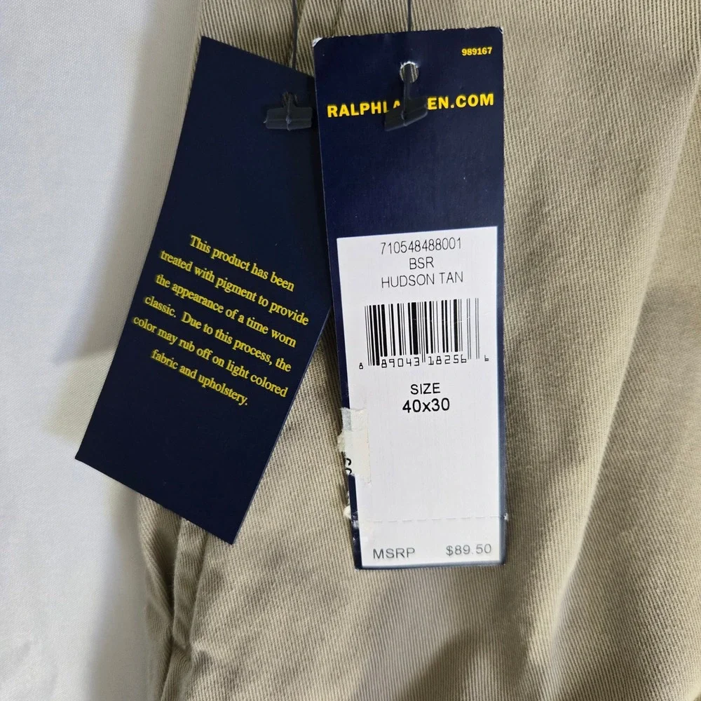 NEW Polo Ralph Lauren Mens Classic Pleated Fit Chino Pants Hudson Tan 40x30